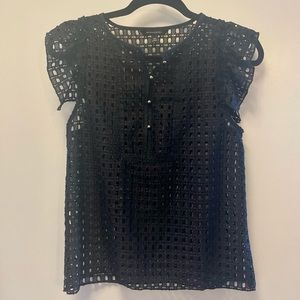 Black Banana Republic tank top blouse with cutouts, ruffle sleeves, and buttons
